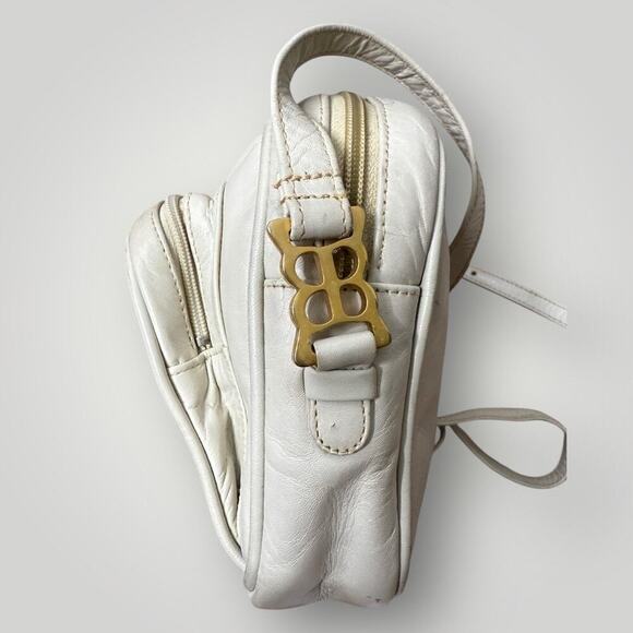RARE Vintage 1980s Balenciaga Paris BB Logo Leather Crossbody Bag Cream Ivory - Picture 4 of 16